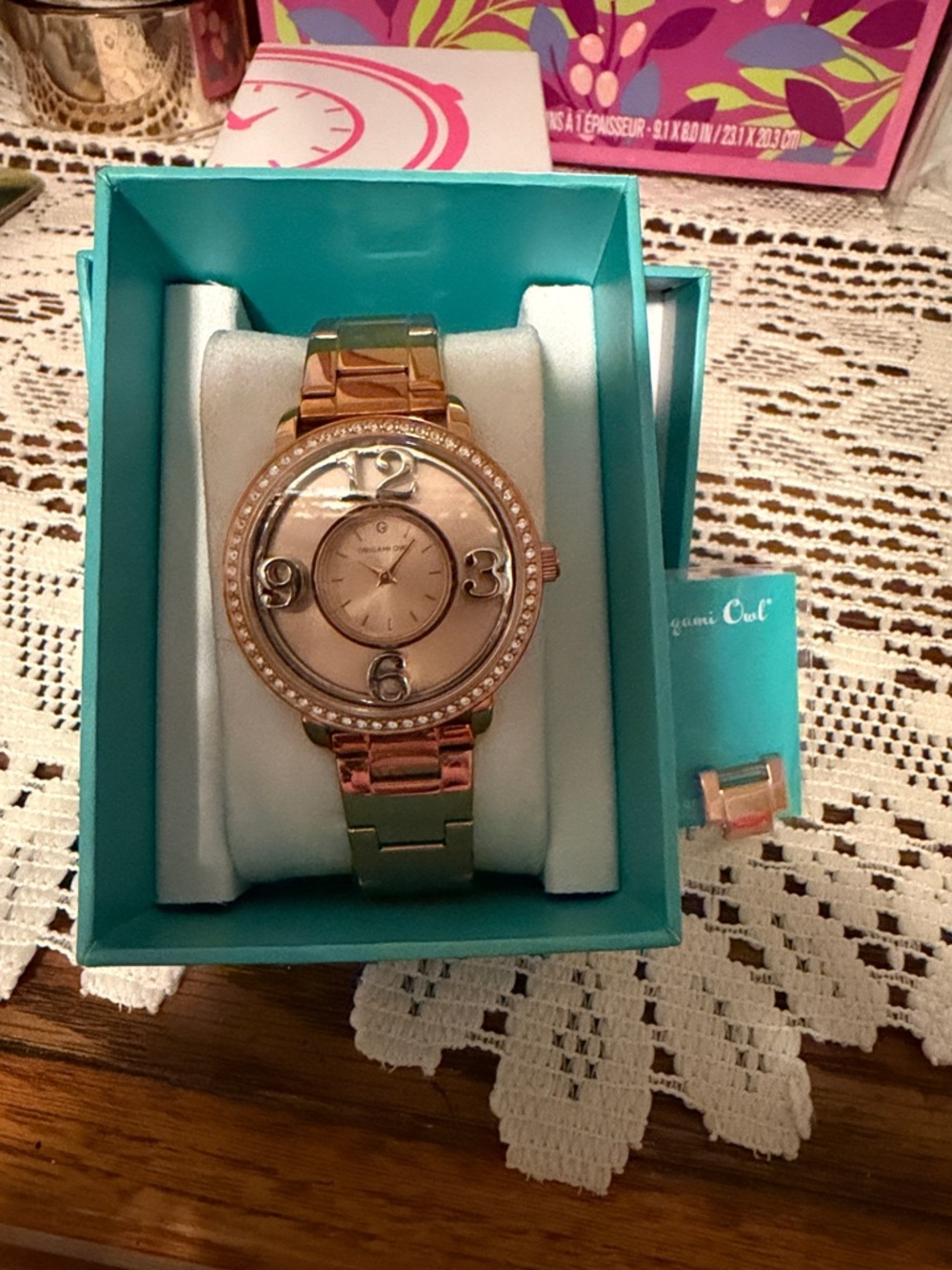 Origami Owl Rose Gold and Gold-Tone Crystal Accent Watch